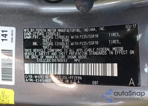 2017 Toyota Sienna Le 7 Passenger из США, поврежденный, VIN 5TDJZ3DC1HS169243